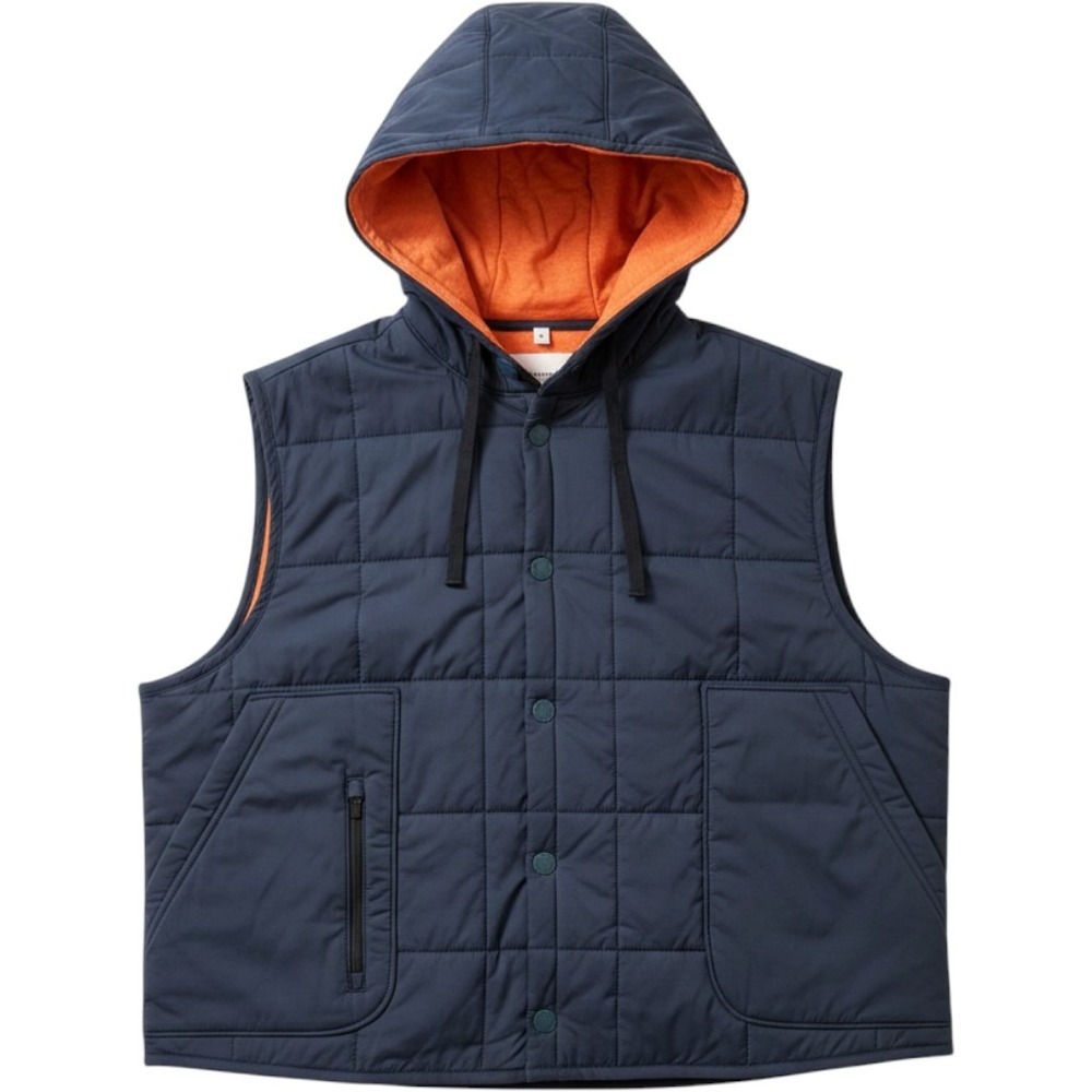 Title Nine Pinyon Quilted Hooded Vest Women M Navy Blue Pockets Gorpcore Hiking